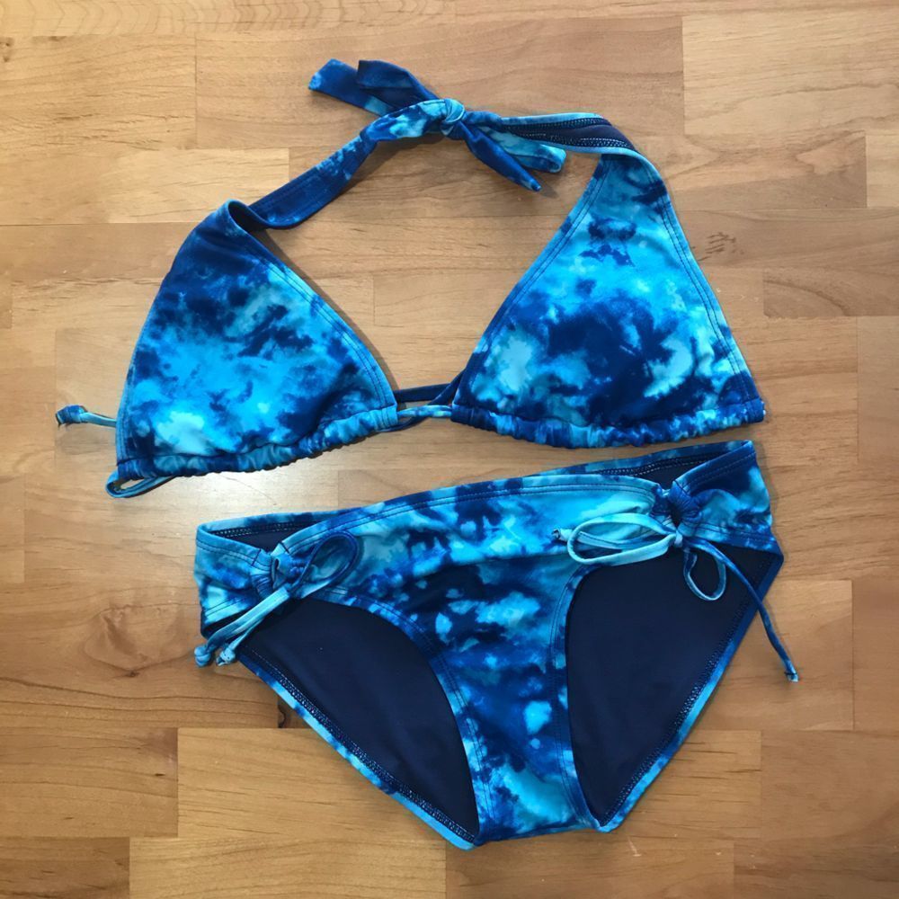 CITY STREETS blue tie-dye triangle bikini EUC SZ SMALL